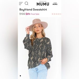 Show Me Your MuMu Ziggy Python Boyfriend  Sweatshirt Size Large